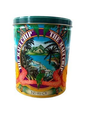 Vintage 1986 The Maui Chip Collector Tin Canister Hawaii No-Ka-Oi